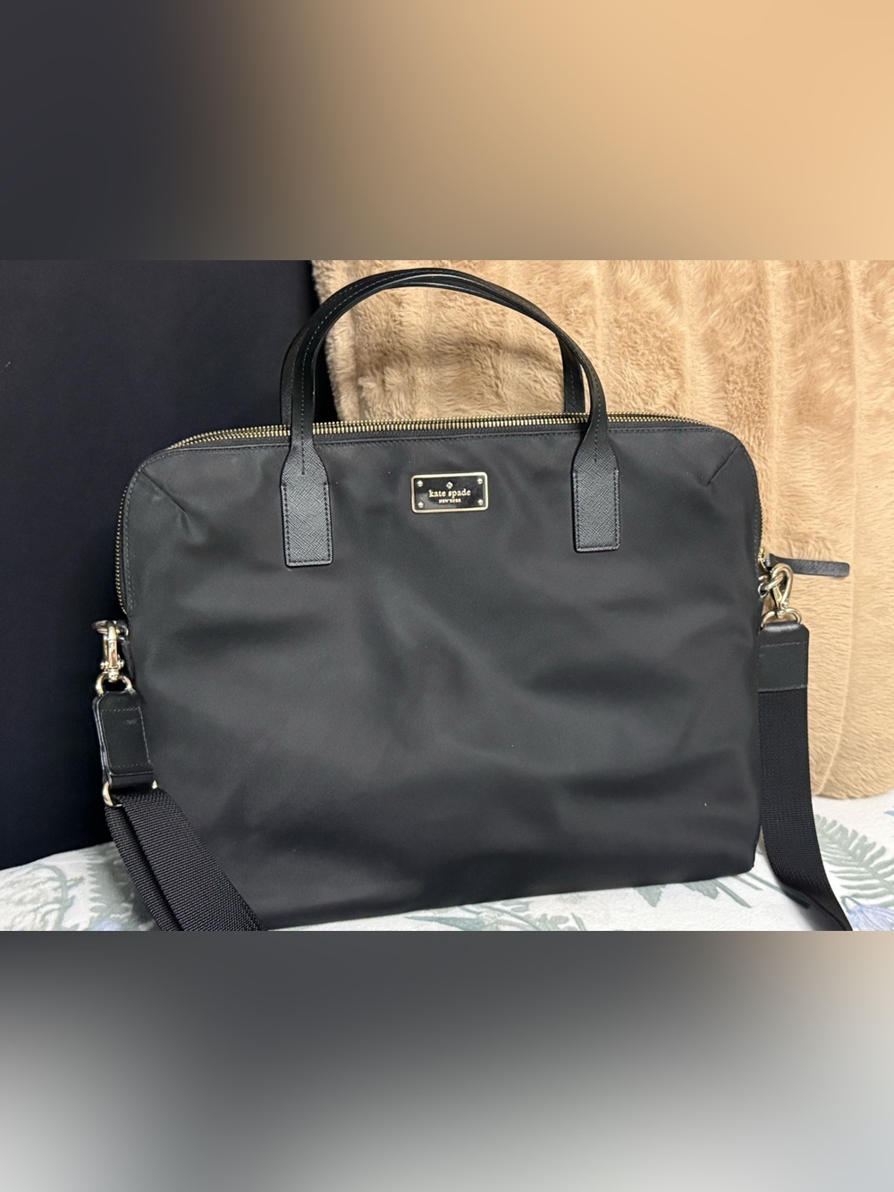 Kate Spade Black Nylon Laptop Messenger Bag Briefcase